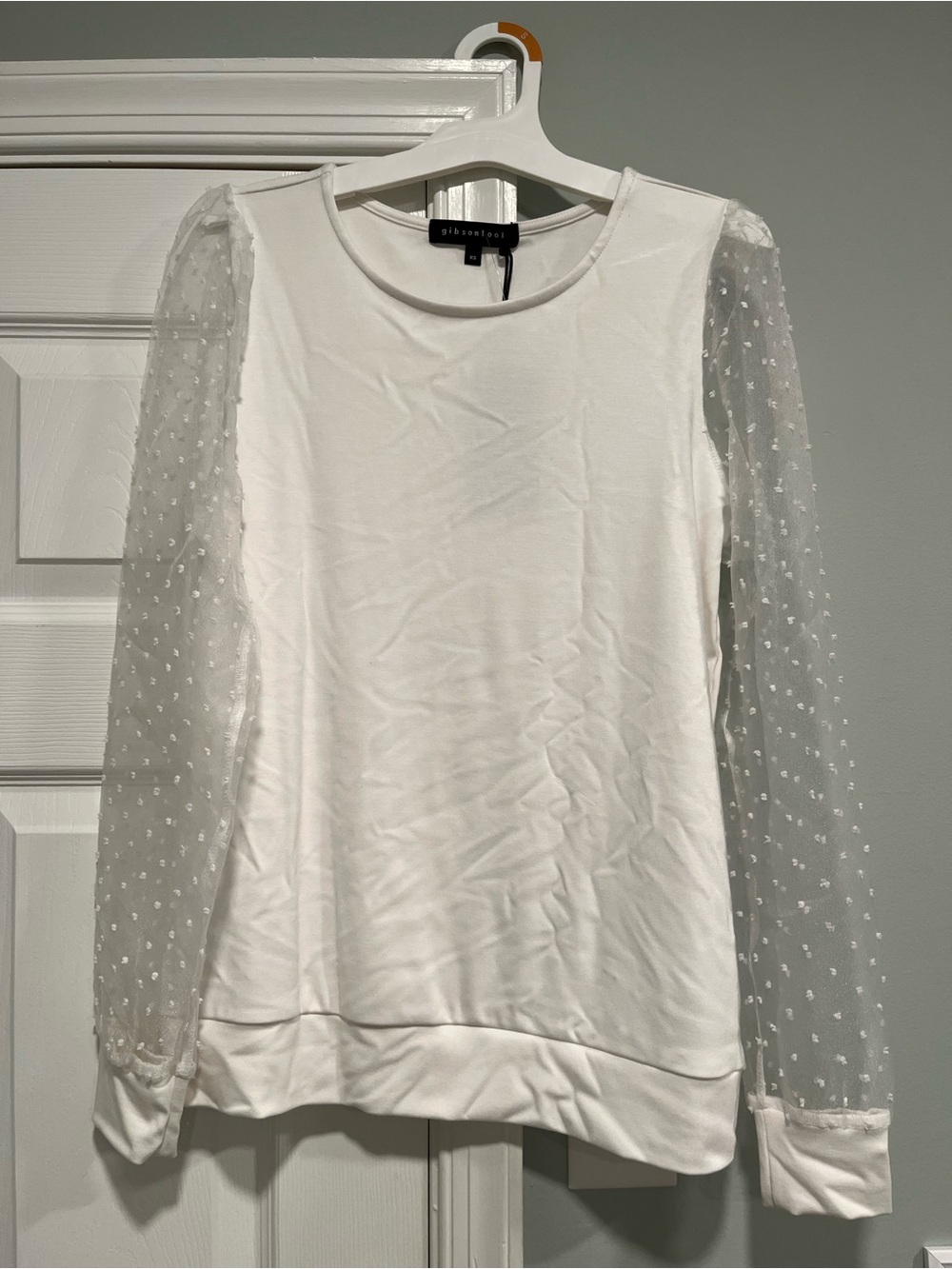 White Sheer Dot Sleeve Top NWT